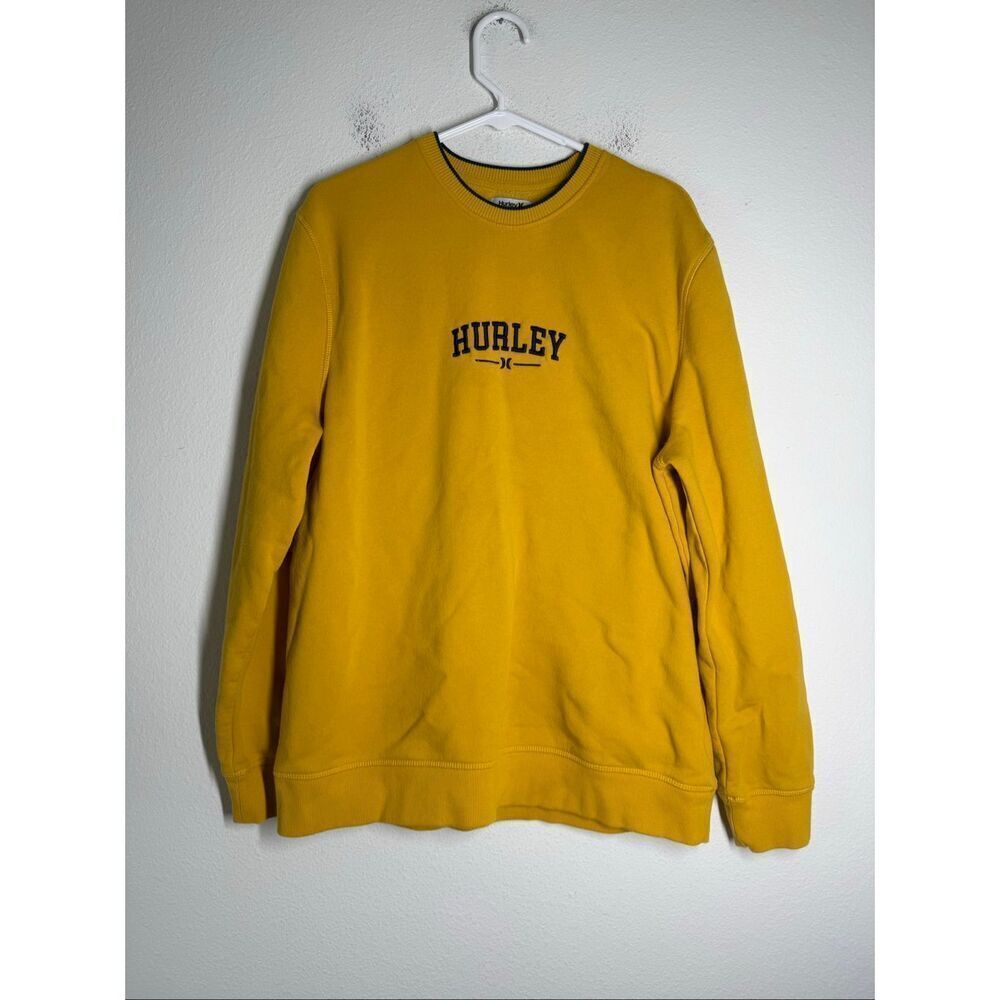 Hurley Fleece Pullover Mens Sz L Dropout Ivy League Crew Neck Yellow Black
